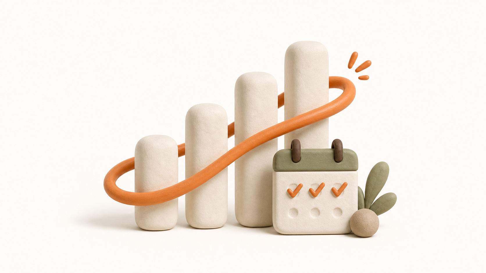 A 3D illustration of growing statistics, a streak, and a check-in calendar