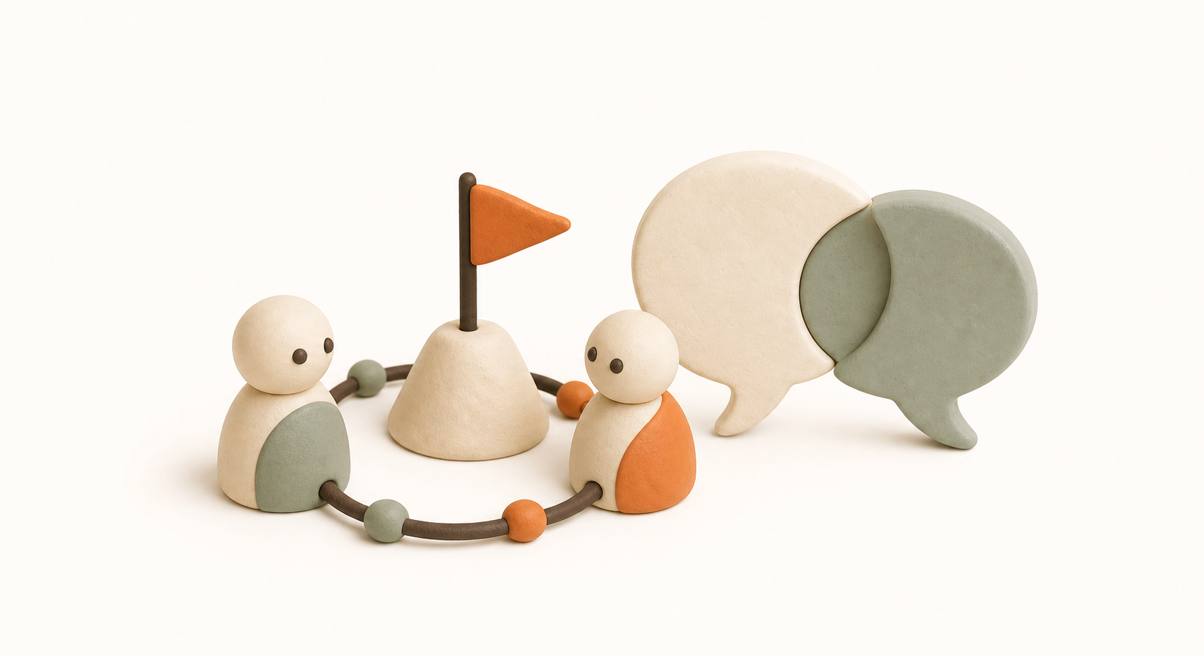 A 3D illustration of a shared goal and communication in two languages