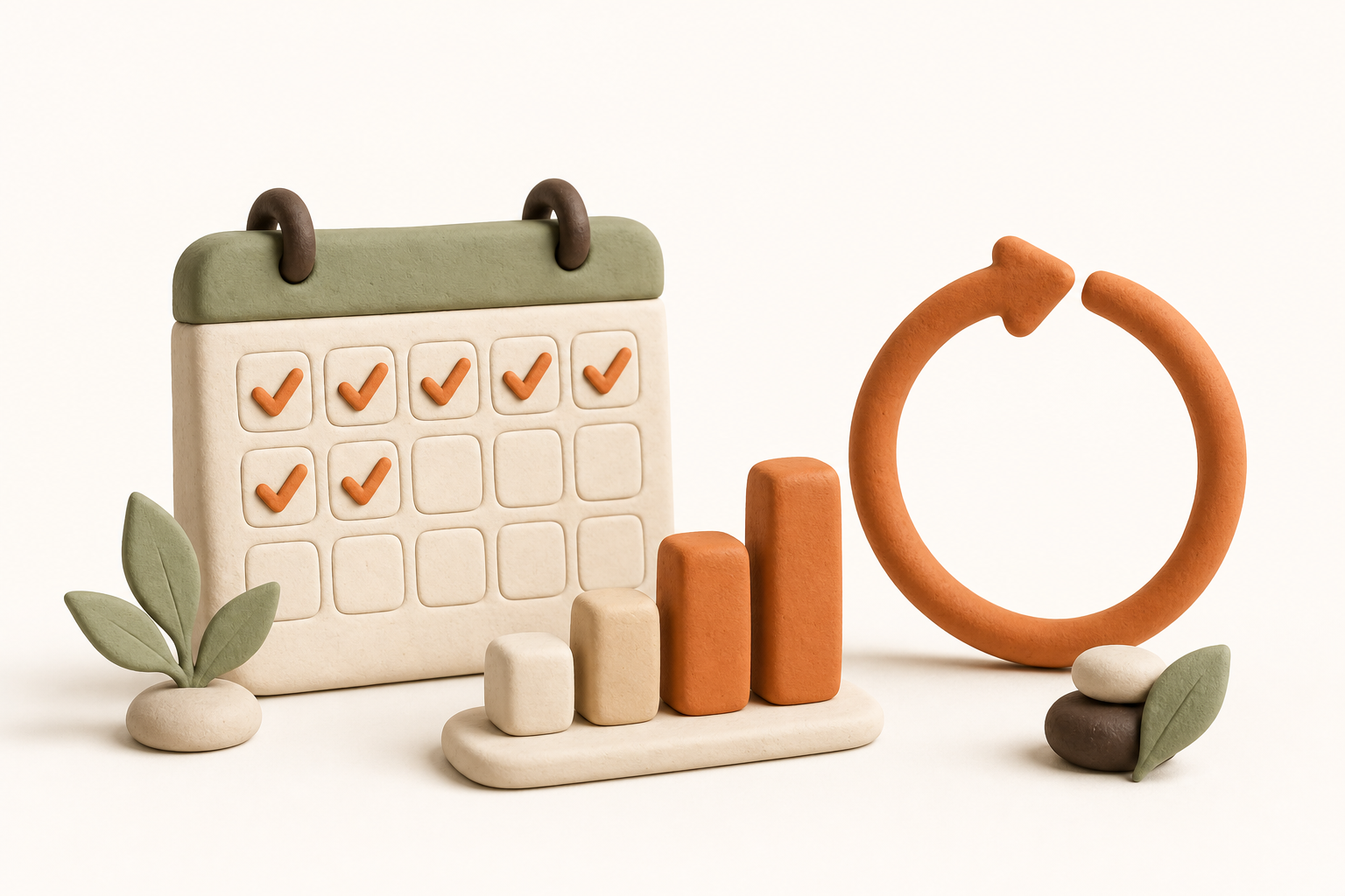 A check-in calendar, streak loop, and progress chart